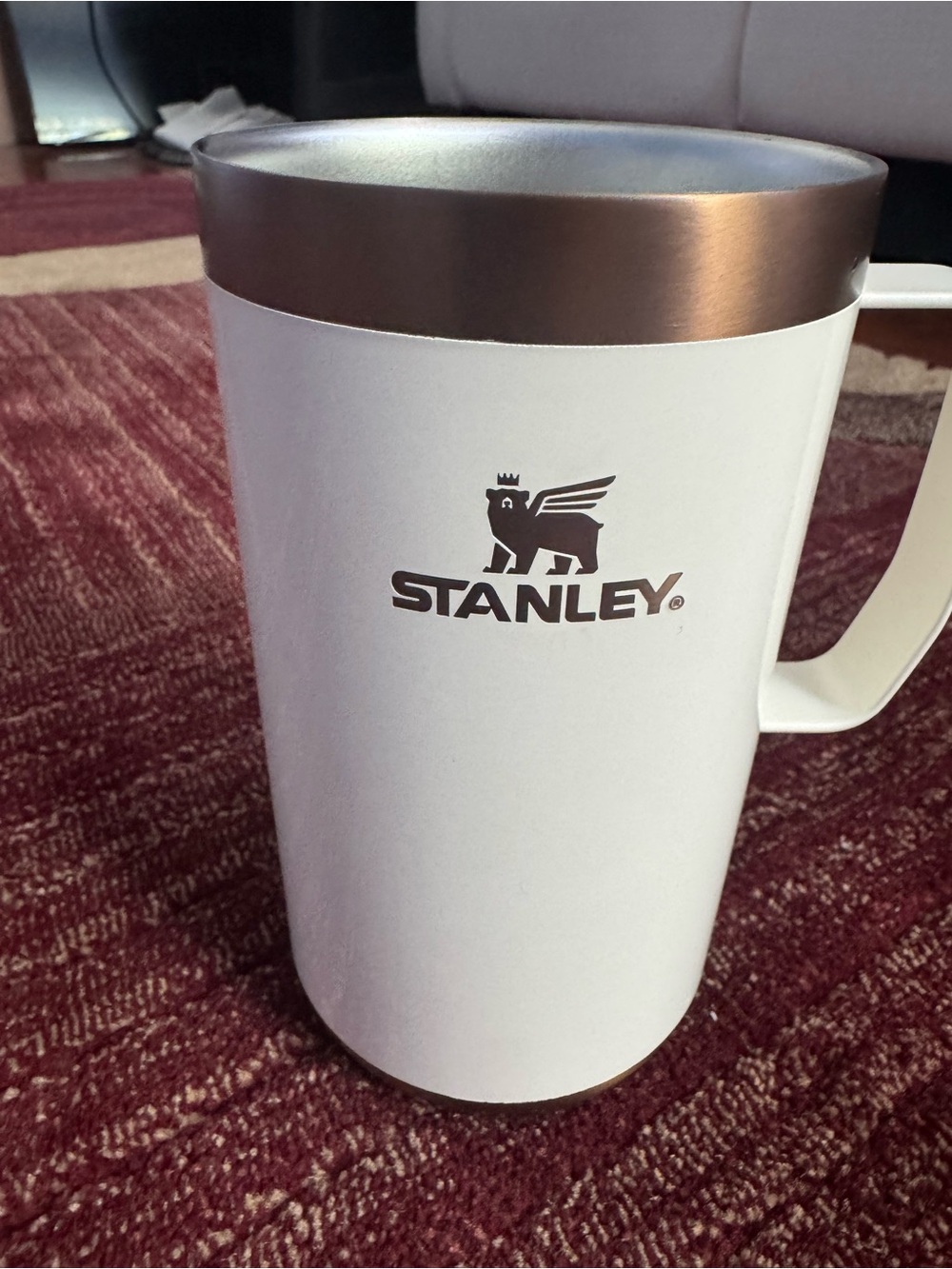 Stanley White Travel Mug with Bronze Rim